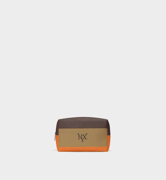 NXY Classic Tri-Color Cosmetic Bag (Brown/Olive/Orange)