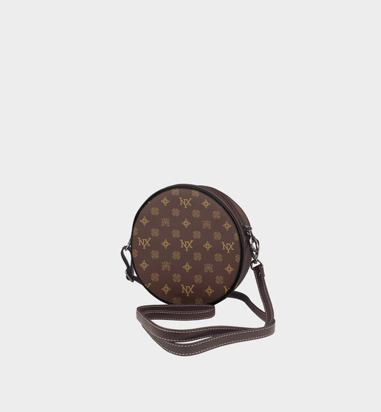NXY Honeysuckle Pattern Brown Mini Circular Bag