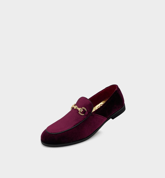 Men’s Burgundy Velvet Gold Hardware Loafers
