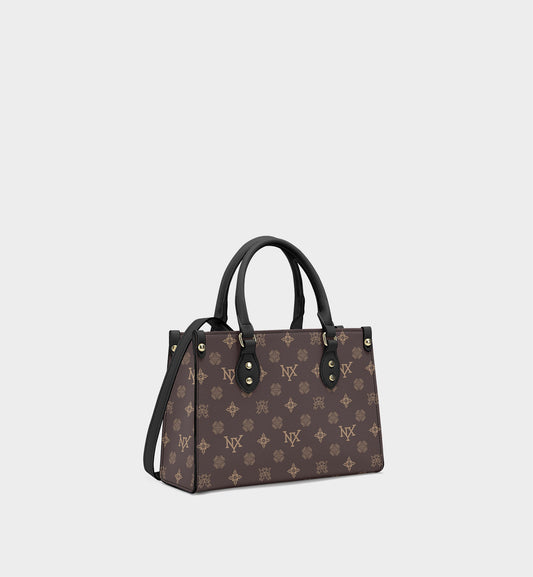 NXY Honeysuckle Pattern Dark Brown Handle Bag