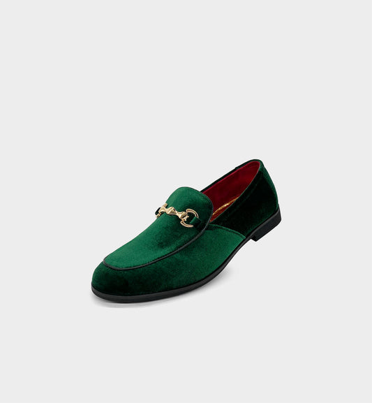 Men’s Emerald Velvet Gold Hardware Loafers