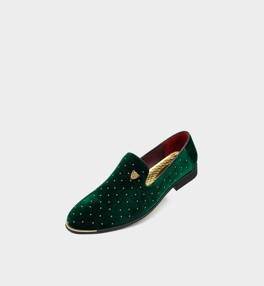 Men's Green & Gold Rivet Pointed-Toe Loafers