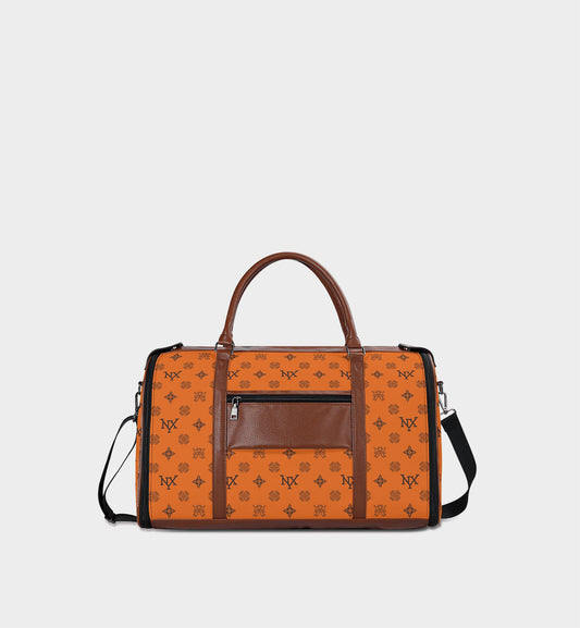 NXY Honeysuckle Pattern Travel Bag (Orange Body + Brown Handle)