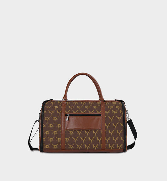 NXY Large Logo Classic Monogram Travel Bag (All-Brown)