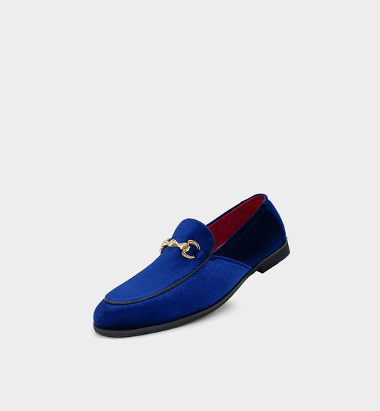 Men’s Navy Velvet Gold Hardware Loafers