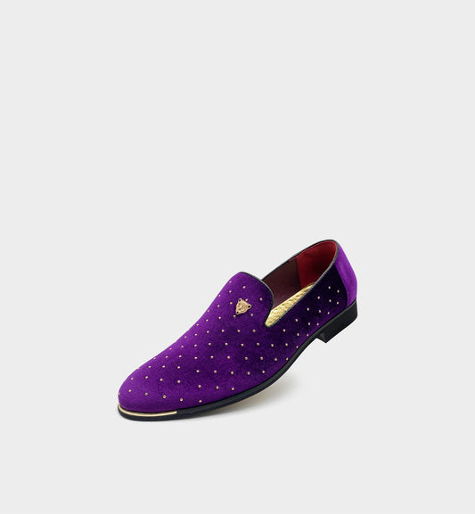 Men's Purple & Gold Rivet Pointed-Toe Loafers