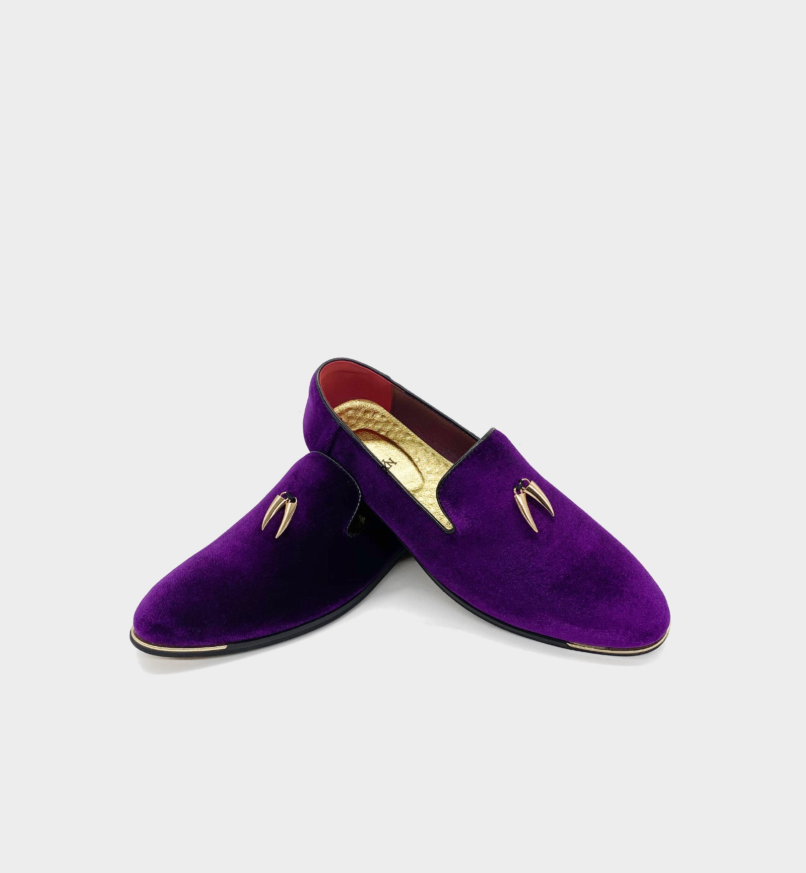 purple and gold dress shoes After Midnight OZZY Purple Velvet Studded Loafer Shoes For Men Gold Accents 7.5 UK Size Evening Party Fashion