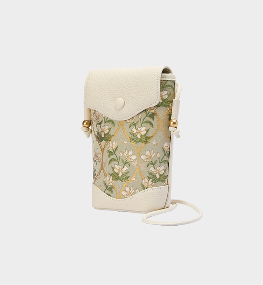 Luxury Off-White Cloud Brocade Chinese Style Crossbody Phone Pouch