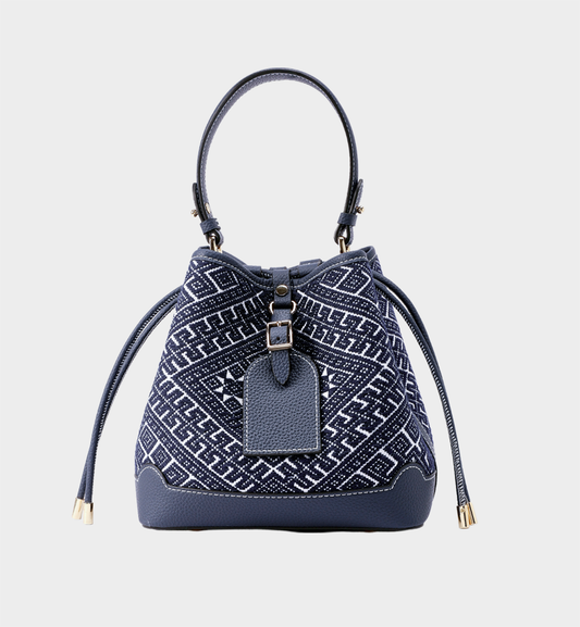 Zhuang Brocade Chrysanthemum Pattern Drawstring Bucket Bag, Multi-Way Carry Ethnic Women Bag