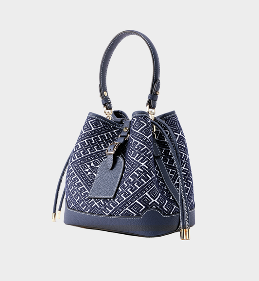 Zhuang Brocade Chrysanthemum Pattern Drawstring Bucket Bag, Multi-Way Carry Ethnic Women Bag
