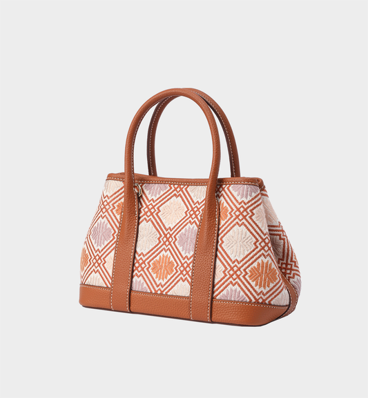 Luxury Brown Zhuang Brocade Chinese Mini Garden Tote
