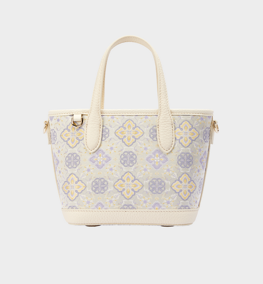 Luxury Off-White Shu Brocade Chinese Mini Basket Tote