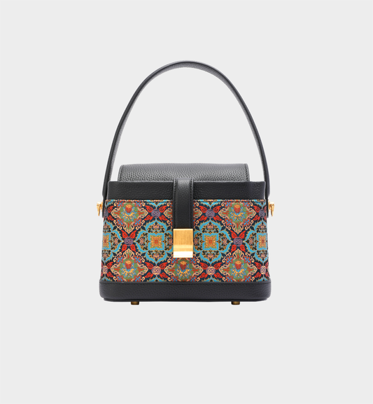 Luxury Black Shu Brocade Chinese Style Structured Box Bag