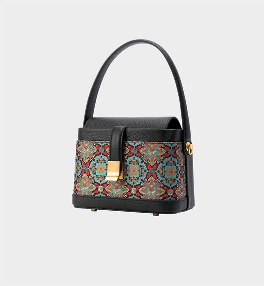 Luxury Black Shu Brocade Chinese Style Structured Box Bag