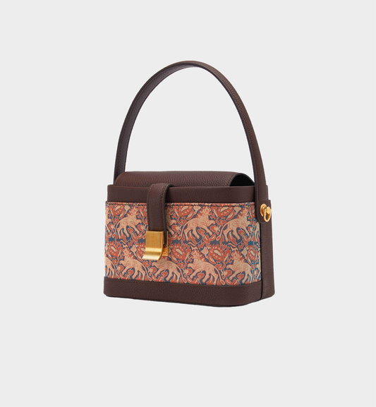 Luxury Deep Coffee Brown Shu Brocade Chinese Structured Box Bag