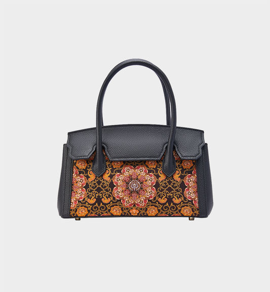 Luxury Black Yunjin Brocade Chinese Structured Top Handle Bag