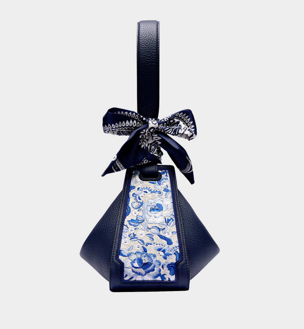 Navy Blue San-Lan Embroidered Zongzi Underarm Shoulder Bag