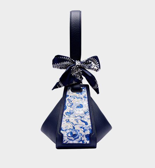 New‑Chinese ICH Style Three‑Blue Butterfly‑&‑Blossom Embroidered Underarm Bag, Leather Shoulder Handbag