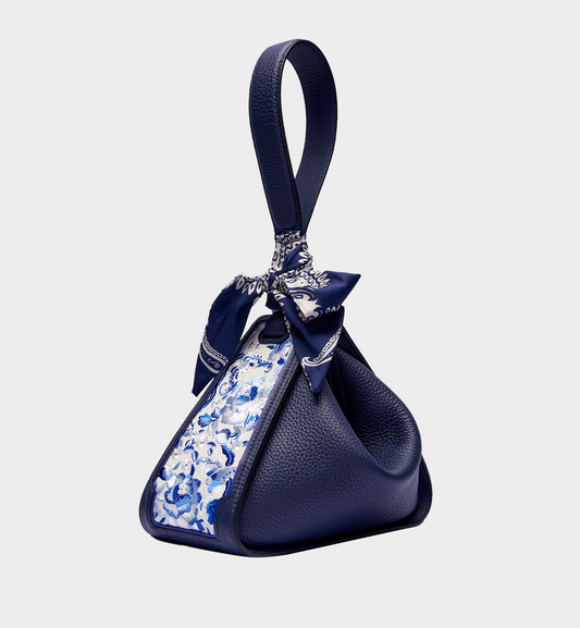 New‑Chinese ICH Style Three‑Blue Butterfly‑&‑Blossom Embroidered Underarm Bag, Leather Shoulder Handbag