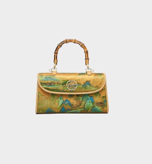 Mulberry Silk Chinese Style Bamboo Handle Handbag