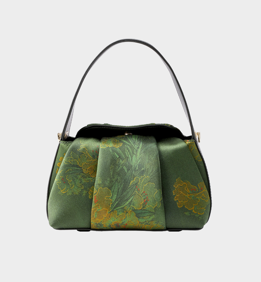 Xiangyunsha Silk Cheongsam Retro Crossbody Bag with Split Leather Trim