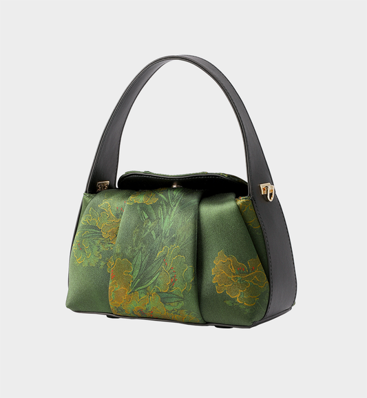 Xiangyunsha Silk Cheongsam Retro Crossbody Bag with Split Leather Trim