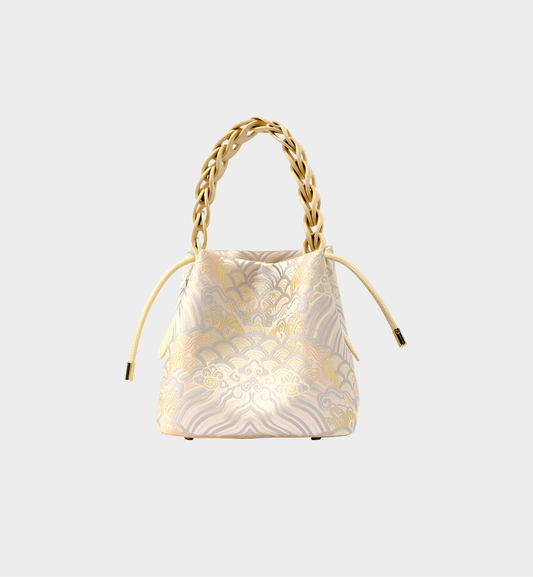 Carry Eternal Blessings: River Cliff Brocade Mini Bucket Bag