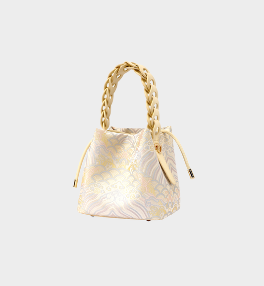Carry Eternal Blessings: River Cliff Brocade Mini Bucket Bag