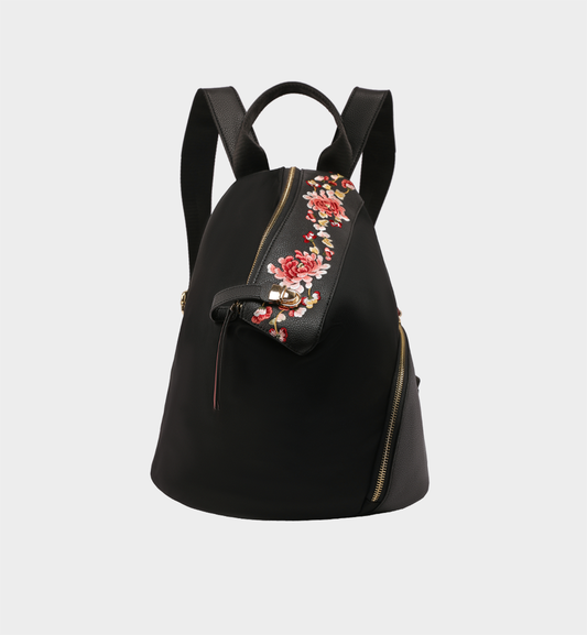 Peony Embroidered Oxford Backpack, Large Capacity Chinese Style Mommy Bag
