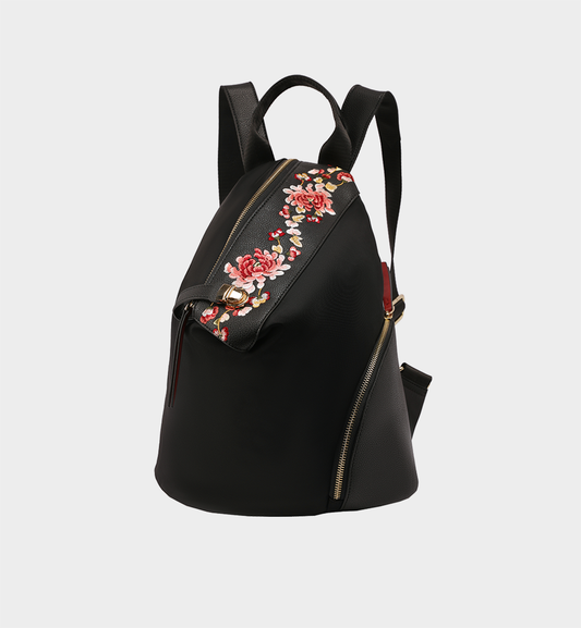 Peony Embroidered Oxford Backpack, Large Capacity Chinese Style Mommy Bag
