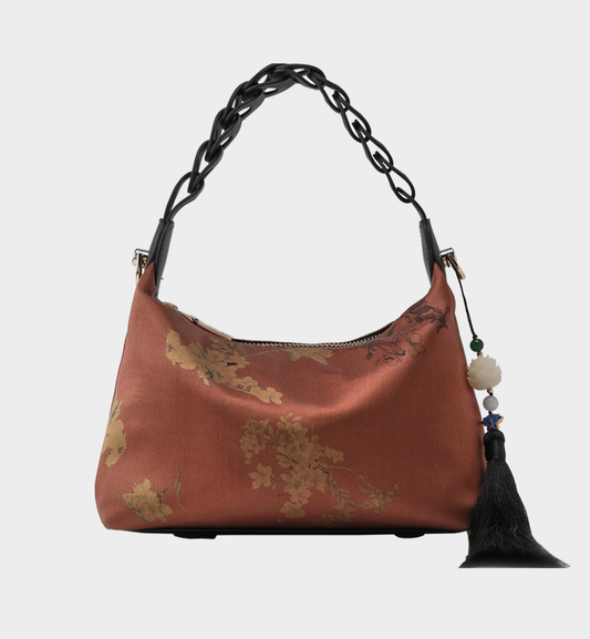Luxury Wine Red Xiangyunsha Silk Chinese Style Retro Multi-Way Handbag