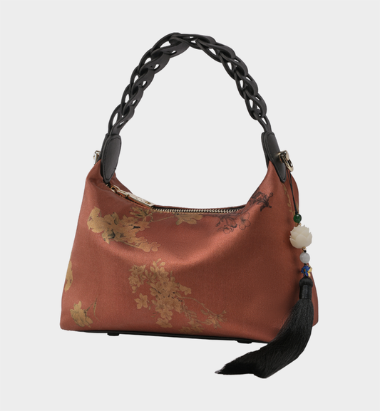 Luxury Wine Red Xiangyunsha Silk Chinese Style Retro Multi-Way Handbag