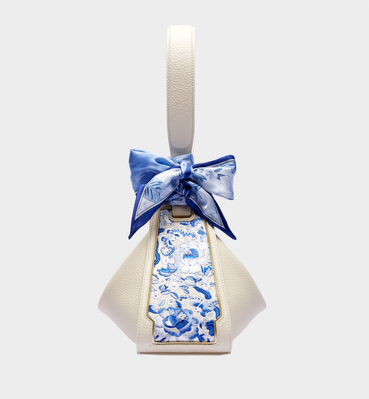 San-Lan Embroidered Underarm Bag, Off White Cowhide Zongzi Shoulder Bag