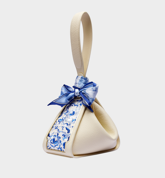 San-Lan Embroidered Underarm Bag, Off White Cowhide Zongzi Shoulder Bag