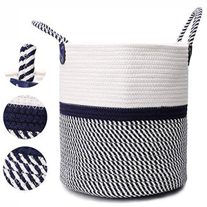 Storage Basket - Cotton Rope Storage Baskets Fold-able with HandlesLaundry Basket