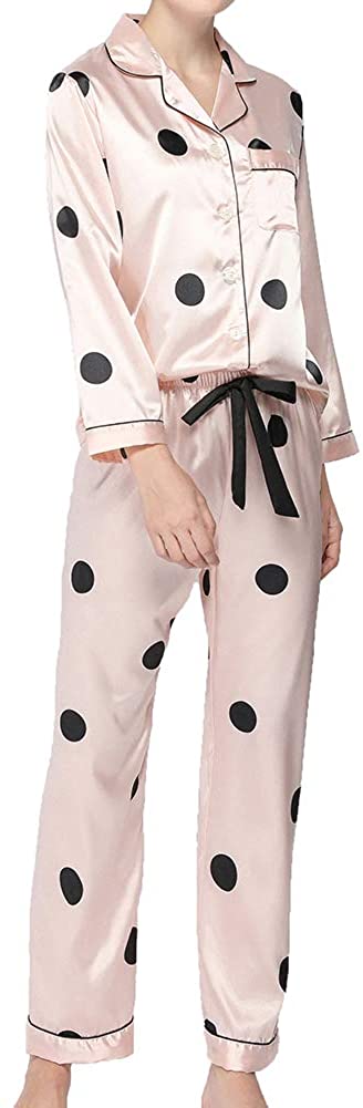 NXY Pajama Set for Women Cute Lingerie Satin Loose Pajama Pants and Long Sleevese Tops