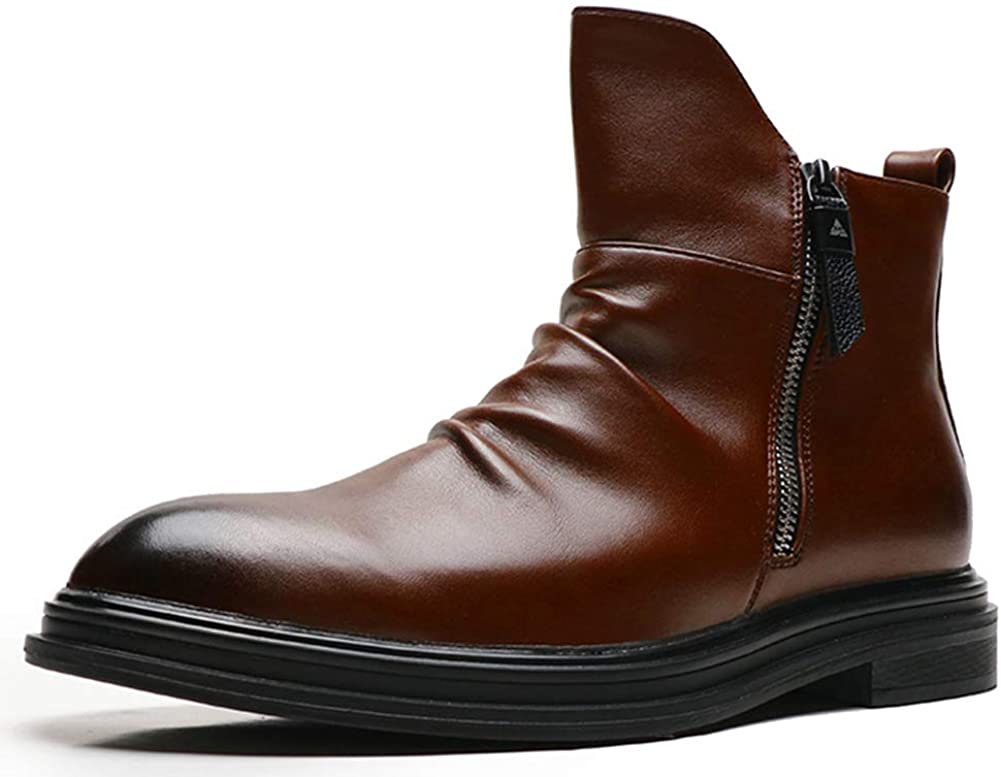 NXY Men's Black Zip Boot - Pointed Toe,High Cut Brown Leather Boots for Men,Fashion icon's favorite Anlke Boots