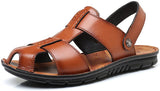 NXY Men's Closed-Toe Leather Fisherman Sandals for Outdoor Beach Walking Hiking