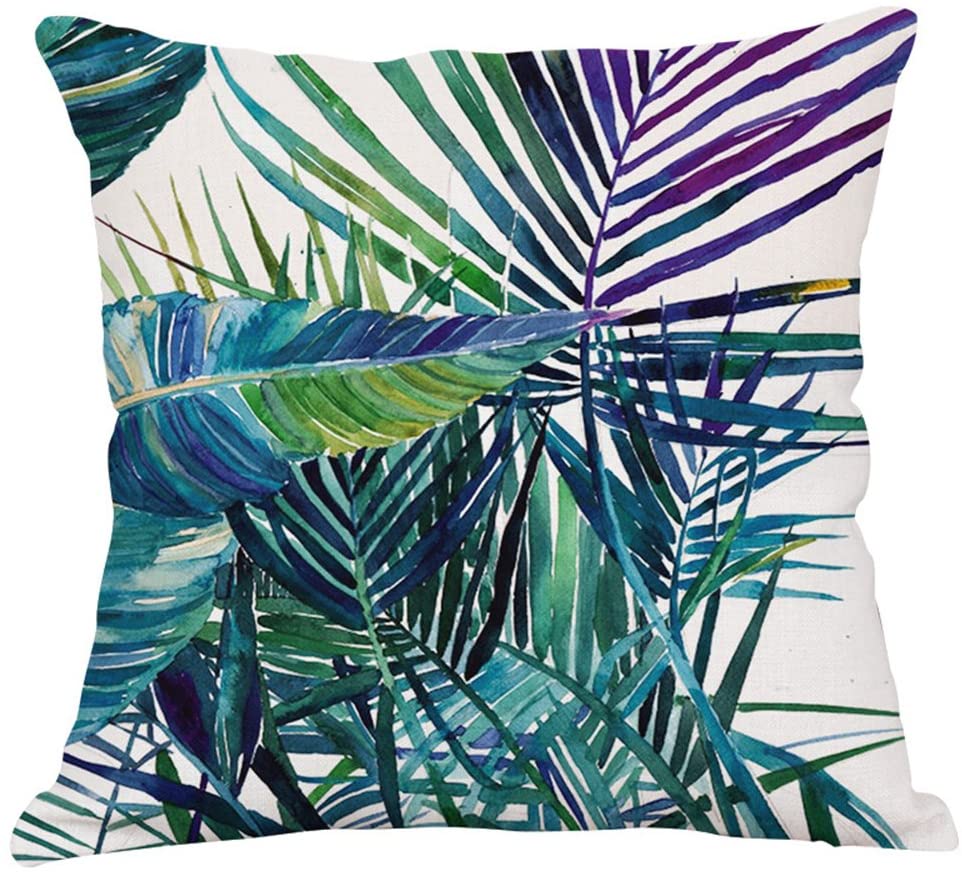 NXY Fundas de almohada decorativas con diseño de hojas de palma tropicales vintage, funda de almohada de lino y algodón, 18.0 x 18.0 in