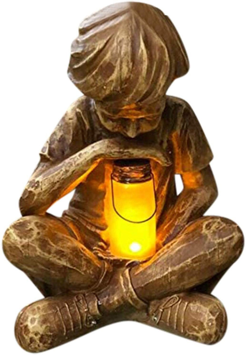 Glimpses of God Boy Statue - Resin Garden Decoration with Solar Power Light, Garden Sculptures &amp; Statues, Yard Decor, Yard Art, Garden Figurines Outdoors