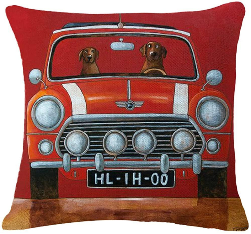 MHB Square Cushion Covers Car and Animal Theme Home D&eacute;cor Cotton Linen Pillowcase 18x18 Inch