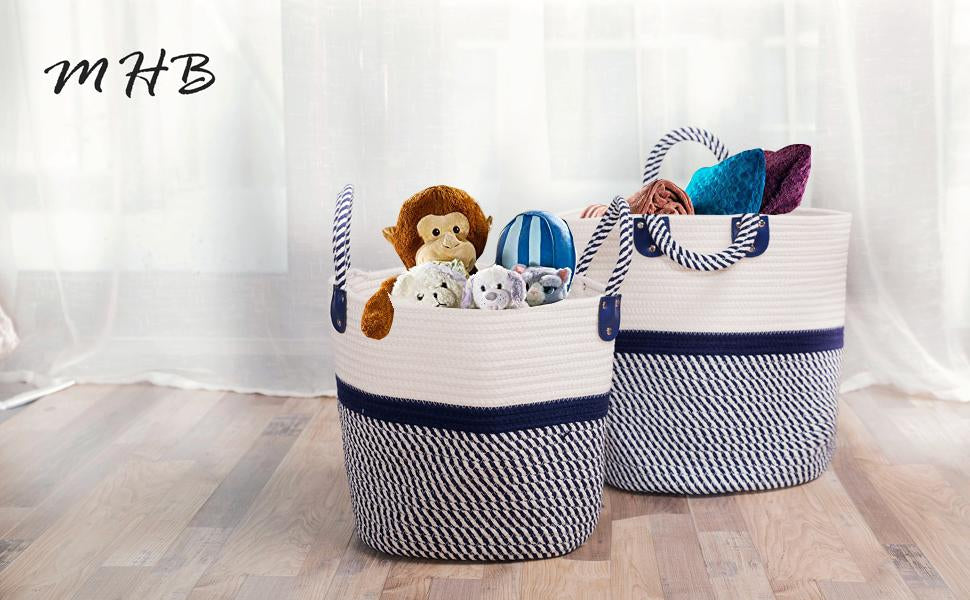 MHB Large Blanket Basket, Decorative Woven Basket Storage Basket with Handles, Laundry Basket Bathroom,Toys and Clothing Organization
