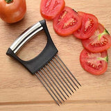 Food Slice Assistant, Stainless Steel Onion Holder for Slicing, Multifunctional Kitchen Aid, Vegetable Potato Cutter Meat Slicer with Non-Slip Handle, Food Slicers for Home Use, Easy to Clean