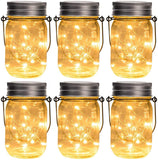 NXY Hanging Solar Mason Jar Lights, 6 Pack 30 Led String Fairy lights Solar Lanterns Table Lights, 6 Hangers and Jars included