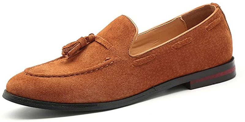 NXY Men's Suede Slippers Loafers Dress Shoes with Tassel Flats Slip-on Prom Loafer
