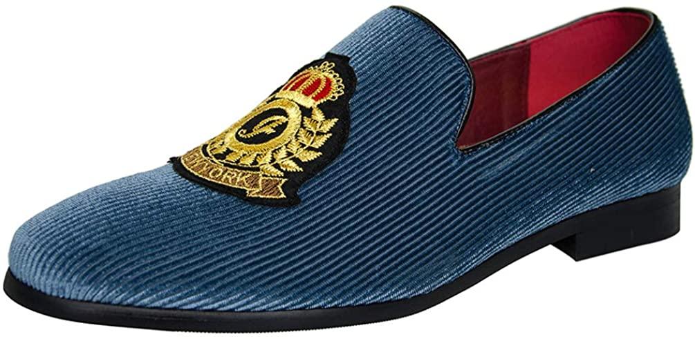 NXY Men's Loafers Velvet Dress Shoes Smoking Slippers with Embroidery Slip on Penny Party Luxury Loafer Shoes