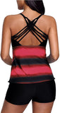 NXY Women Open Back Color Block Striped Tankini Set with Boyshort Swimsuit