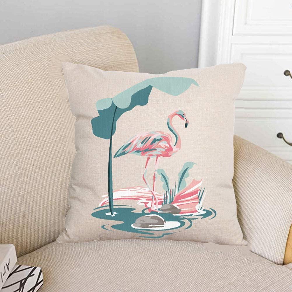 MHB Square Cotton Linen Chair Cushion Covers Painted Flamingo Home Decoration Pillowcase 18x18 Inch