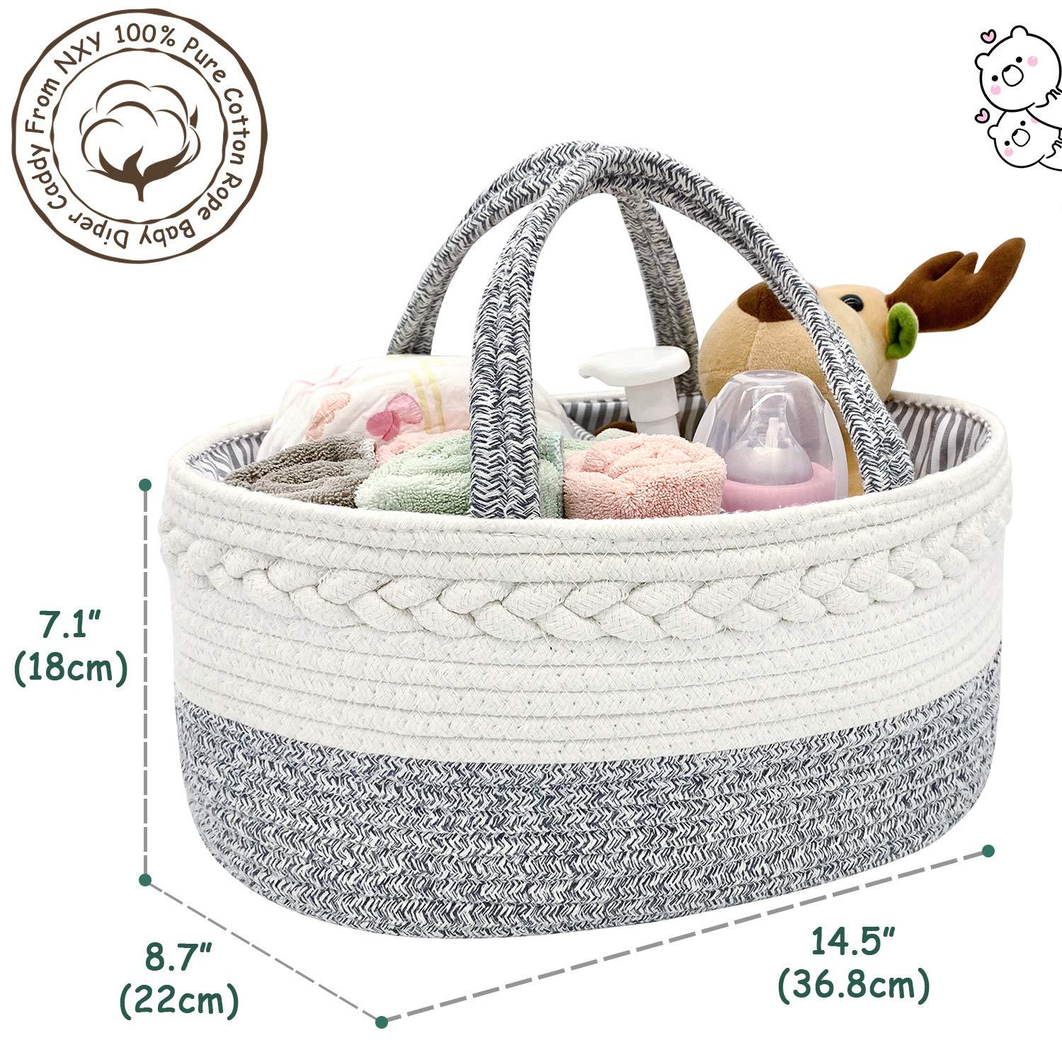 Organic Cotton Rope Diaper Caddy Nappy storage Basket Woven Nursery Cubby  Bin and Organizer for Baby Room Organization PINK 
