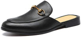 NXY Men's Mule Loafer Leather Backless Gold Buckle Casual Dress Slippers Flat Slip on Slide Penny Loafers Black